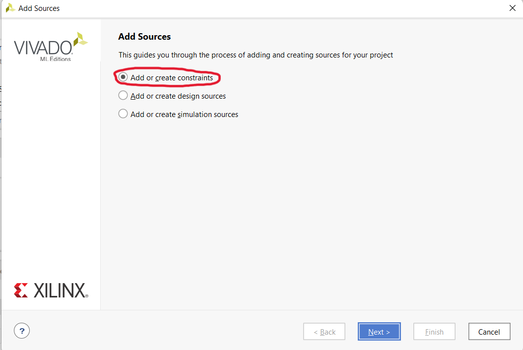 Create a Constraints file in Vivado