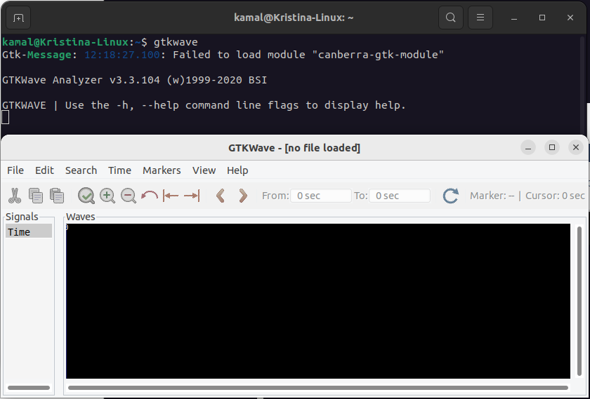 GTKwave output in ubuntu termianl